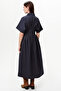 Low Sleeve Stone Detailed Waist Pleated Regular Midi Dress - 3
