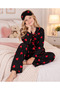 Girl's Cotton Buttoned Heart Patterned Long Sleeve Suede Pajama Set - 2