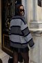 Women's Gray Striped Polo Collar Oversize Knitwear Sweater - 7