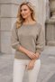 Women's Boat Neck Raglan Sleeves Balloon Sleeve Ribbed Detailed Comfortable Fit Stylish Elegant Casual Mink Knitwear Sweater - 2