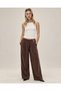 Double-Breasted Cut-Waist Buckle Wide-Leg Palazzo Modal Trousers