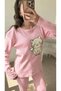 Crew Neck Plush Fox Embroidered Pajama Set - Pastel Pink - 2