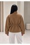 Suede Stand Collar Belted Drawstring Leather Jacket - 4