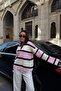 Women's Pink Striped Polo Neck Oversize Knitwear Sweater - 6