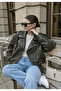 Khaki Belted Casual Leather Jacket - 3