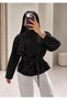 Suede Stand Collar Belted Drawstring Leather Jacket - 5