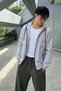 Men's Trend Zippered Seasonal Striped A.Gray Raincoat & Windbreaker - 6
