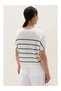 Linen Blend Striped Women's Knitwear T-Shirt with Shoulder Detail - 2