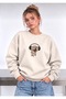 Oversize Women's Crewneck Sweatshirt with Cat Print and Headphones