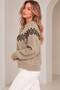 Women's Ethnic Patterned Crew Neck Knitwear Sweater - 4