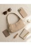 Soft Leather Gold Detailed Cream Shoulder Bag Women's Daily Stylish Baguette Bag - 4