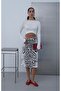 Women's Ecru Zebra Patterned Midi Skirt - 3