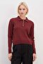 Heart-Shaped Half Button Polo Collar Knit Sweater - 3