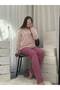 Plum Tulip Patterned Long Sleeve Waffle Pajama Set - 5