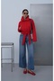 Women's Red Short Jacket with Tie Detail - 2