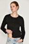 Soleline women's 100% organic cotton round neck buttoned black blouse