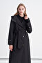 Hooded Belted Long Black Coat 13976 - 5