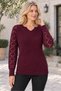Women's Notched Collar Long Sleeve Sleeves Diamond Patterned Knit Textured Rib Detailed Stylish Elegant Soft Casual Burgundy Knitwear Sweater - 5