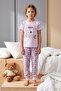 Girl's Short Sleeve Printed Combed Cotton Pajama Set 2624 Pudra01 - 2