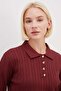 Heart-Shaped Half Button Polo Collar Knit Sweater - 6