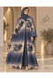 Women’s Slate Grey & Beige Abstract Print Open Abaya with Gold Clasps