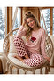 Powder Pink Berlin Fabric Lip Patterned Long Sleeve Pajama Set - 3