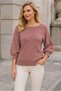 Women's Boat Neck Raglan Sleeves Balloon Sleeve Ribbed Detailed Comfortable Fit Stylish Elegant Casual Cinnamon Knitwear Sweater - 5