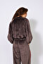 Zippered, Balloon Detailed, Raglan Sleeve, Soft Textured Jacket, Coffee Color. - 4