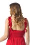 Lady Adjustable Shoulder Strap V-Neck Long Muslin Dress Red Krmz - 6