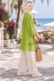 Women's Oil Green Zippered Casual Long Tunic with Guipure Detail - 2