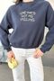 Women's Crew Neck Sweatshirt with Text Embroidery Navy Blue - 27K 2714 - 2