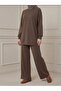 Front-Panel Slit Detail Trouser Suit - Light Brown - 3