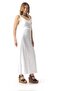 Lady Adjustable Shoulder Strap V-Neck Long Muslin Dress White Byz - 3