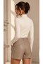 Women's Ecru High Collar Window Detailed Long Sleeve Viscose Elastane Blouse - 8