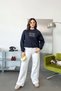 Women's Crew Neck Sweatshirt with Text Embroidery Navy Blue - 27K 2714 - 3