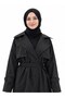 Women's Black Buttoned Front Belted Bolero Trench Coat - 5