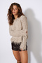 Tasseled Detail Long Sleeved Crewneck Sweater Ecru-Beige