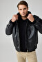 Men's Magnet Snap Premium Leather Coat Jacket Black 4344Dngr - 4