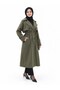 Women's Khaki Buttoned Front Belted Bolero Trench Coat