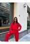 Women's Red Oversize Blouse and Wide-Leg Pants Two-Piece Set - 4