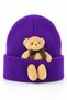 Children's Ribbed Folded Purple Beanie with Teddy Bear, Warm Winter Unisex Children's Beanie, Suitable for Ages 1-7. - 2