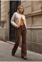 Women's Coffee Flare Fit Velvet Velvet Fabric Trousers - 6