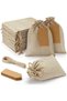 أكياس هدايا من الخيش من باكان مع رباط وعلامات هدايا وخيط، قابلة لإعادة الاستخدام، أكياس كتان للزفاف