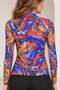 Women's Sax Blue Mixed Color Patterned Long Sleeve Gathered Detailed Lined Tulle Blouse - 7