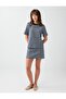 Navy Blue Button Detailed Round Neck Tweed Blouse - 2