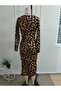Women's long sleeve lace collar back slit patterned midi dress - 5