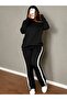 Women's one shoulder open long sleeve viscose two thread blouse and side stripe detailed trousers two piece set - 3