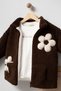 Girl's Floral Detailed Plush Jacket, Printed Sweatshirt and Wide-Legged Trousers 3-Piece Set 8309 Wnt - 5
