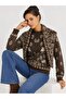 Women's Brown Ethnic Patterned Shawl Detailed Long Sleeve Knitwear Sweater