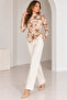 Women's Coffee Batik Patterned Long Sleeve Gathered Detailed Lined Tulle Blouse - 3
